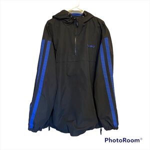 FUBU Men's Black Blue 1/4 Zip Windbreaker Pullover Jacket VTG XXL Hooded